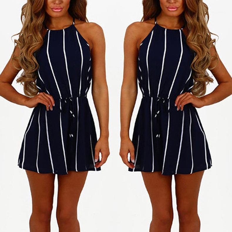 

Women' Jumpsuits & Rompers Spot Stripes Fashion Temperament Beach Jumpsuit, Blue