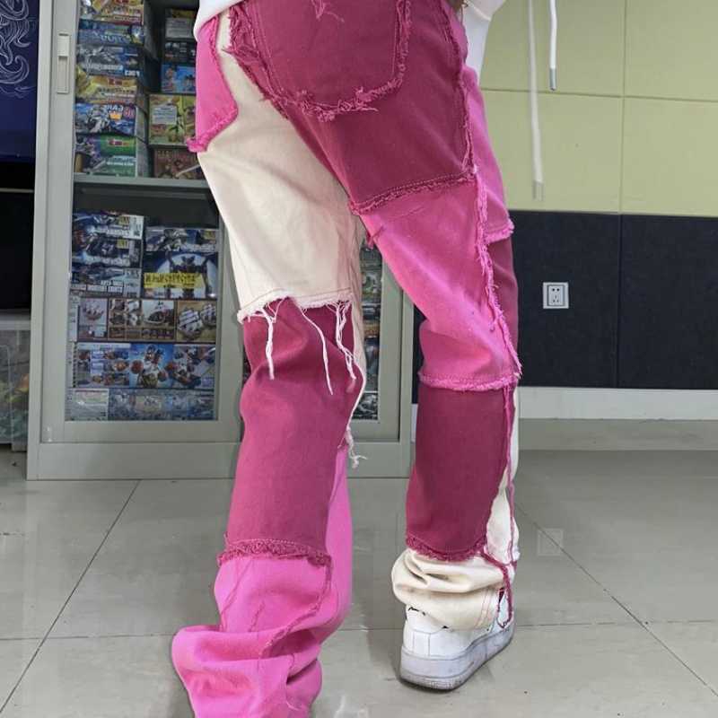 

Korea Ulzzang hip-hop stitching casual fashion plus size punk street style trousers Vintage pink tassel gothic female pants 210608