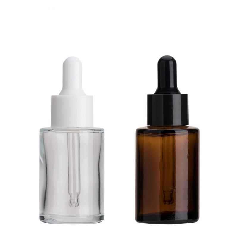 

2022 new 30ml frosted OR clear glass bottles with the white black dropper Empty essential oil Bottle