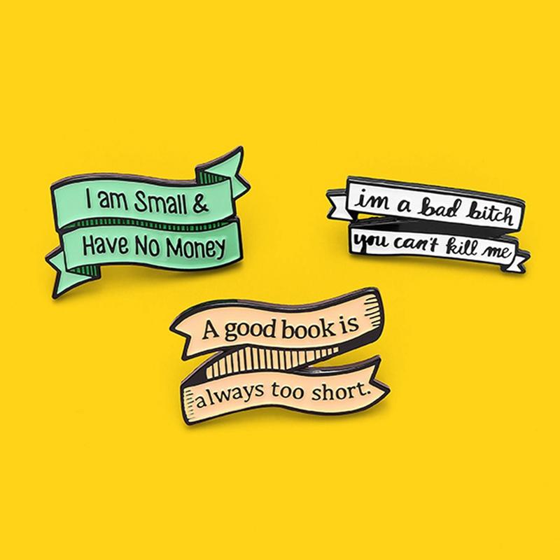 

Pins, Brooches Book Short Badge Funny Quote Enamel Pin Custom Banner Brooch Bag Clothes Lapel Good Jewelry Gift For Friends, Gray