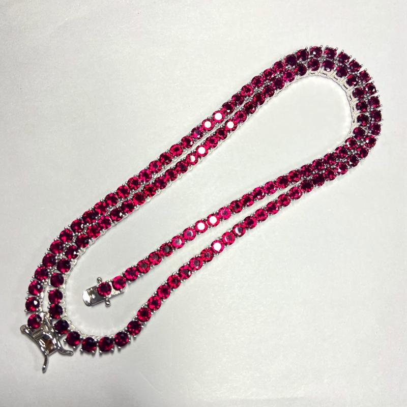 

Chains Meisidian 20 Inch S925 Silver Iced Out Lab Ruby Sapphire 4mm Tennis Link Chain Necklace
