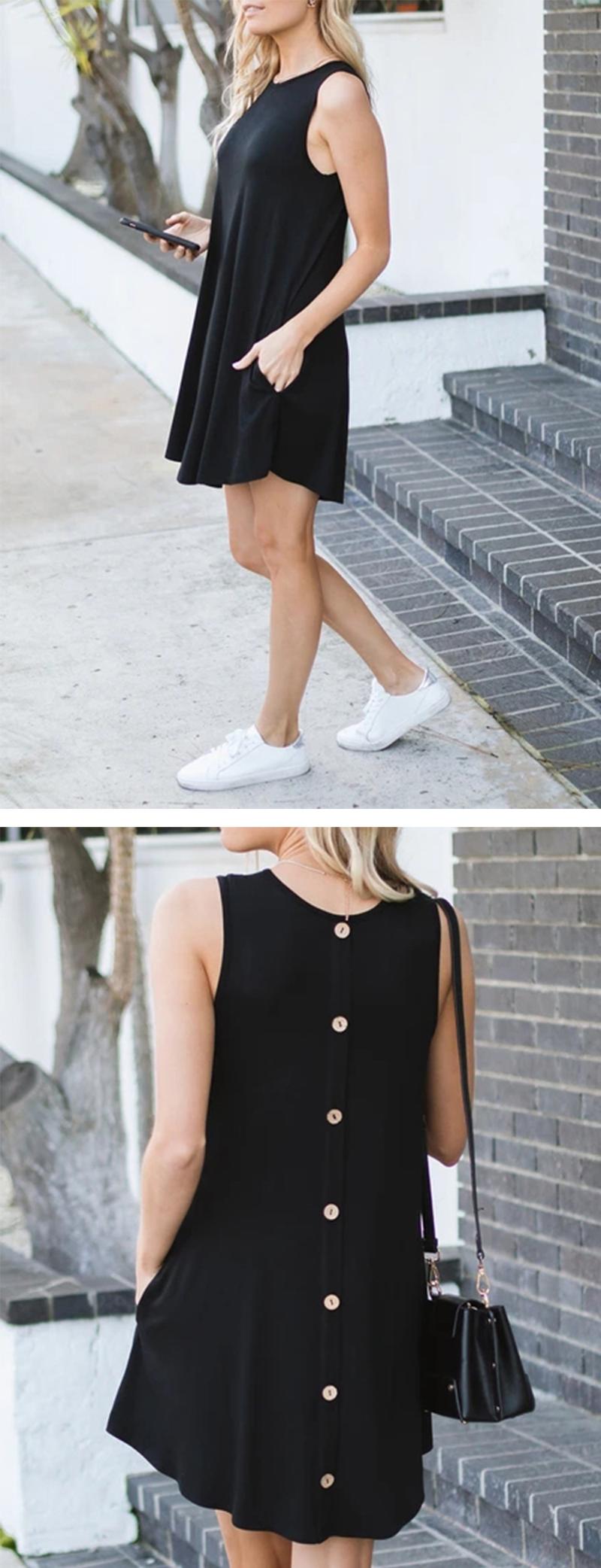 

Casual Dresses Simple Solid Color Suspender Dress Ladies Strapless Sexy Beach O-Neck Drawstring Knit Vest Short Summer, Black