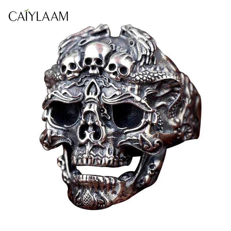 

Cluster Rings CAIYLAAM Hip Hop Skeleton Skull Adjustable For Male Jewelry Rock Locomotive Men Vintage Sliver Color Punk Culture, Golden;silver