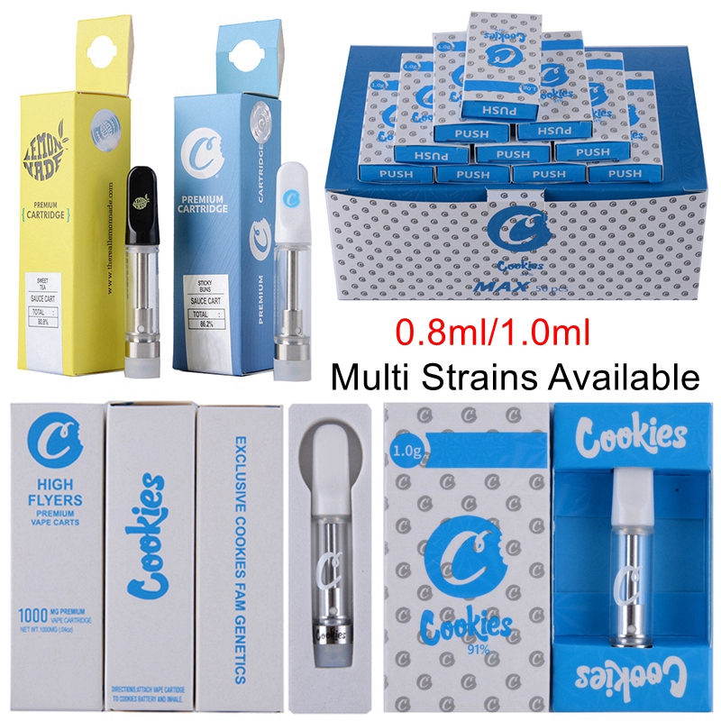 

Cookies Atomizers Premium Sauce Carts High Flyers Empty Vape Pen Cartridges Packaging 0.8ml 1ml Ceramic 510 Thread Oil Vaporizer E Cig
