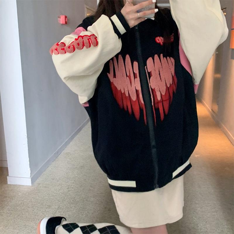 

Women's Jackets Vintage College Baseball Jersey Black Jacket Zip Up Bomber Women Spring Autumn Hip Hop Trend Brand Windbreaker Coat, Black;brown
