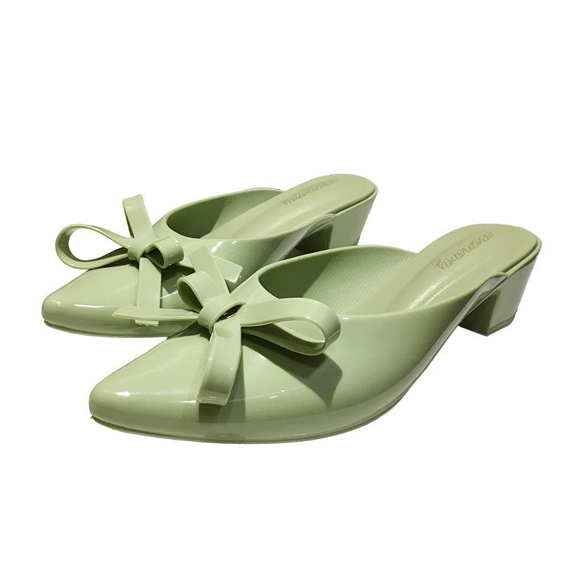 

Pvc Jelly Shoes Women Half Slippers Mules Female Plastic 2021 Slip On Lady Thick Heel Casual, Black