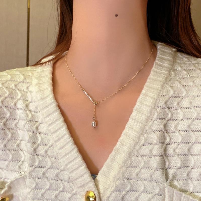 

Pendant Necklaces Korean Elegant Pearl Stitching Necklace For Women Girls Party Gold Color Trendy Temperament Jewelry Gift, Silver