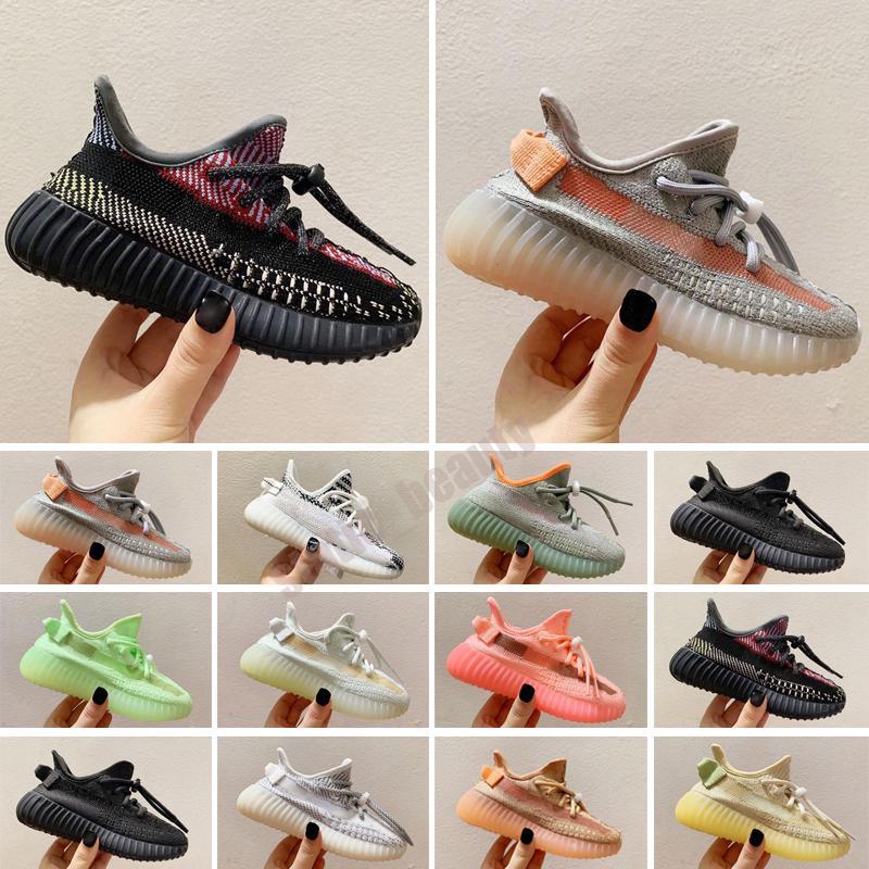 

kids shoes boys girls Kanye 3M Reflective Yecheil Static Glow Green Clay Toddler Children Trainers Sneakers 24-35 FBU YEZZIES YEEZIES BOOST, Photo color