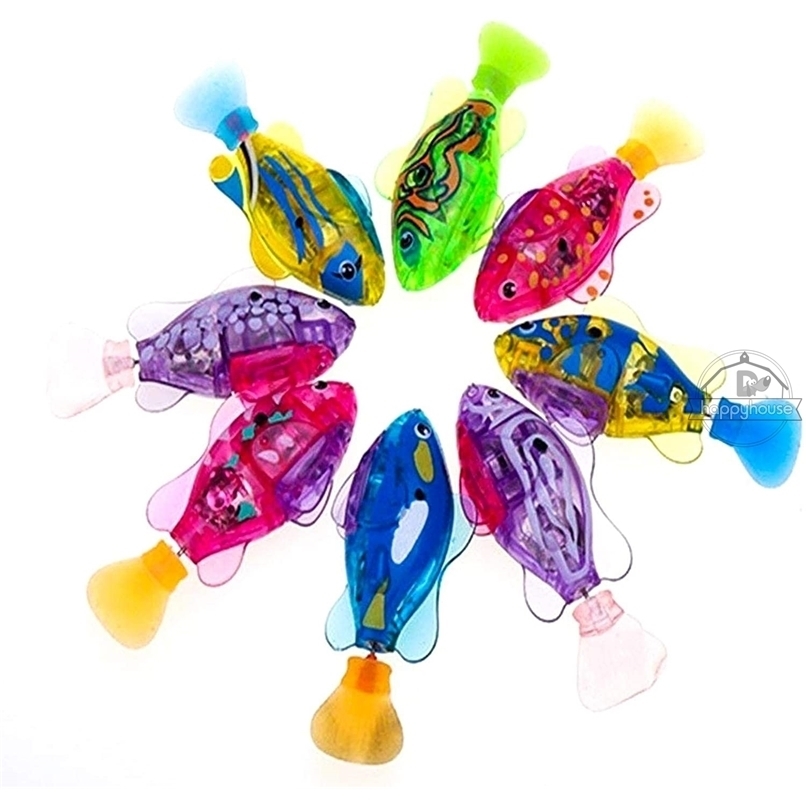 Baby Bath Toys for Kids Swimming Robot Fish with LED Light Spray Water Swim Pool Electric Fish Toy with LED Light Bathtub Toys 211029-image-736351632