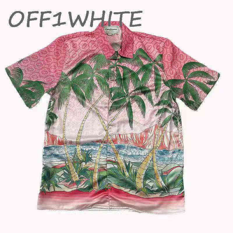 

Casablanca 21ss Island Sunset Coconut Pattern Summer Silk Hawaiian Loose Short Sleeve Shirt Men WOC3, Blue