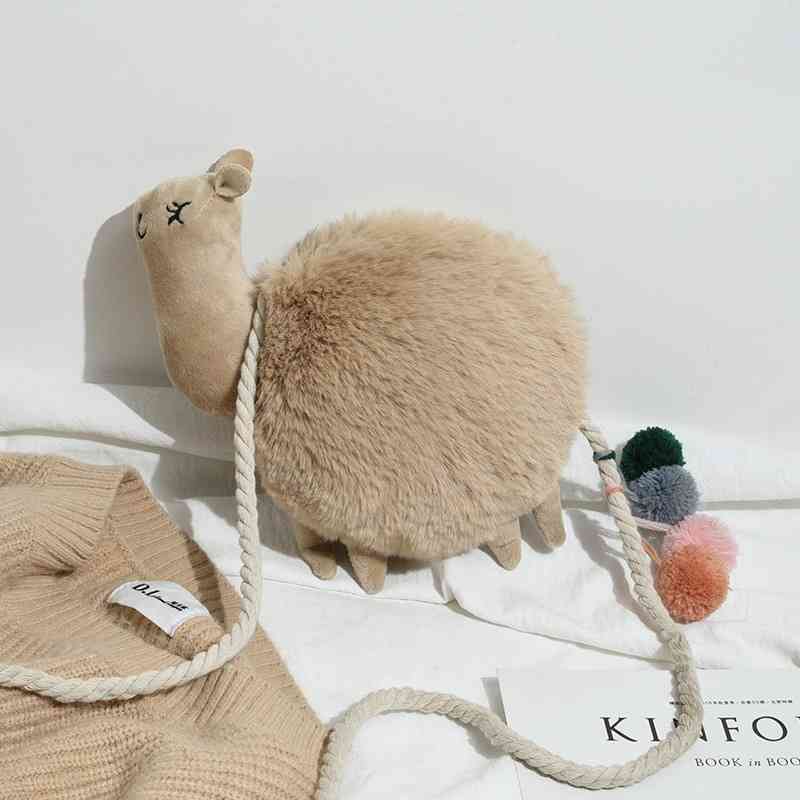 

Winter new Korean version versatile lovely female wool lamb shape messenger girl Plush Alpaca bag, Camel