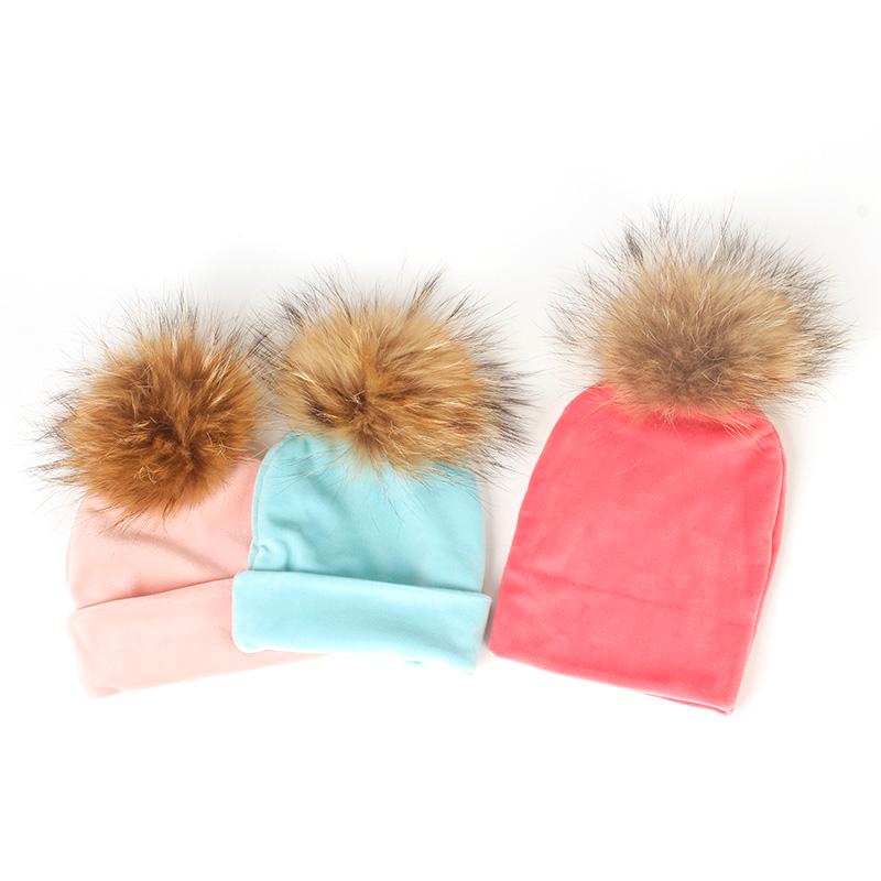 

Berets Geebro Autumn Winter Warm Velvet Childs Kids 13cm Real Fur Pompom Beanies Hats Soft Baby Boys Girls Toddler, Black