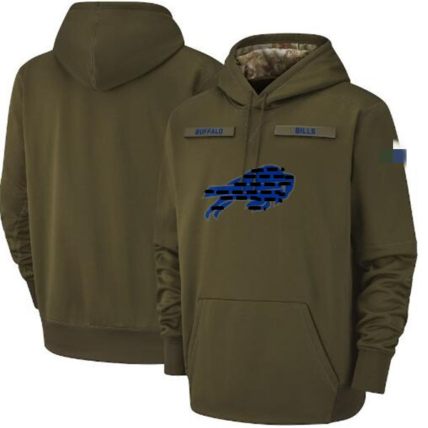 

Men Women Youth Buffalo Hot Style Bill Hoodies Sweatshirt 2018-22 Olive Salute to Service Sideline Therma Performance Pullover Hoodie
