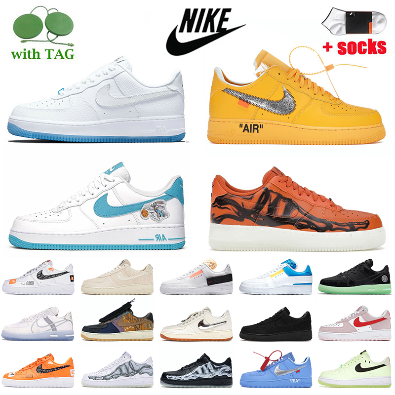 

Nike AirForces Dunks 1 Low Air Force One Womens Mens Running Shoes N354 UV REACTIVE University Gold Metallic Silver Hare Space Jam Skeleton Trainers Sports Sneakers, #49 coral pink 36-40