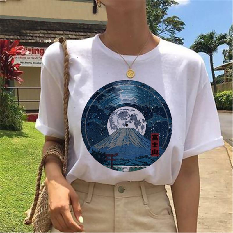 

the wave japanese aesthetic womens t shirts clothes printed summer women graphic tees, White
