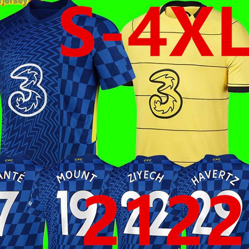 

21/22 WERNER HAVERTZ CHILWELL ZIYECH Soccer Jerseys 2021 2022 PULISIC home blue away yellow Football Shirt KANTE MOUNT, White