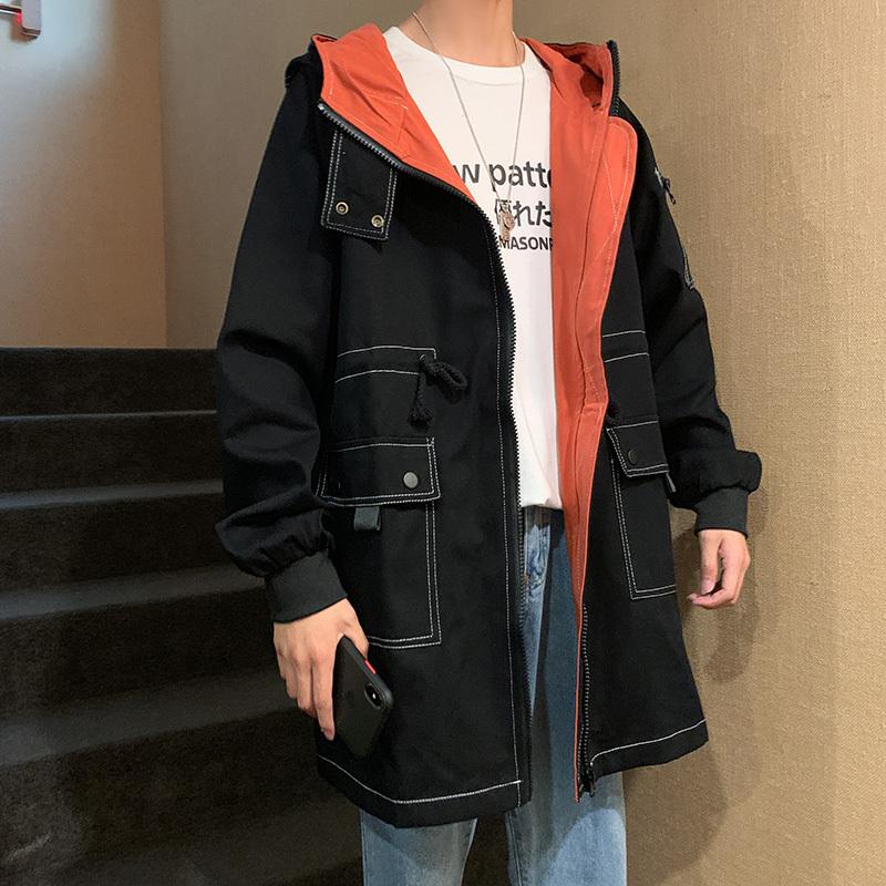 

Men's Trench Coats 2021 Autumn And Winter Korean Version Of The Japanese Loose Large Size Original Long Section Street Casual Windbreaker, Black