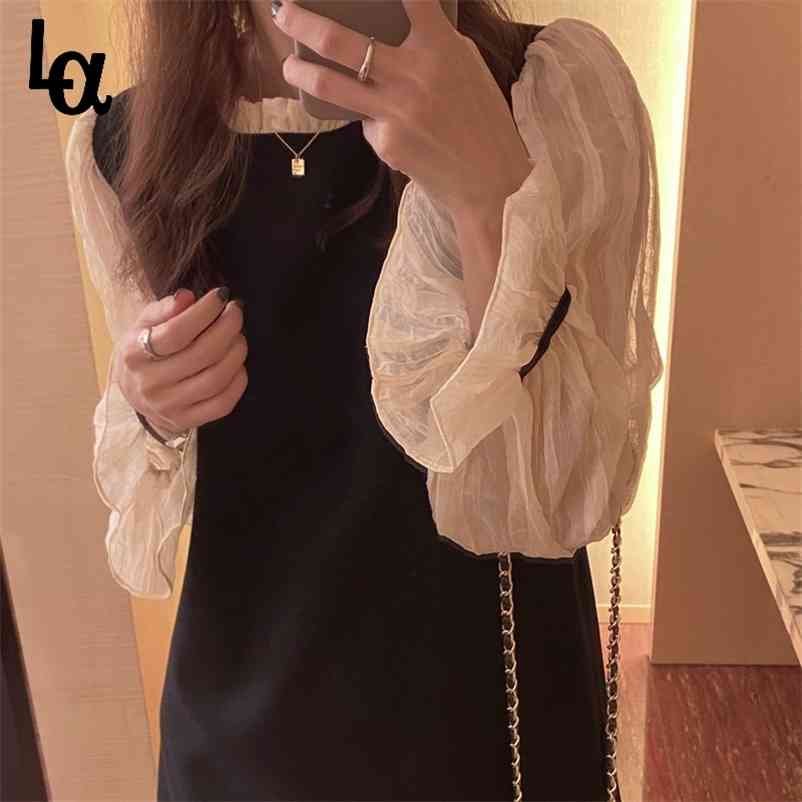 

women elegant ruffles Patchwork high waist straight mini dress lady solid flare sleeve female office Vestidos 210519, Black