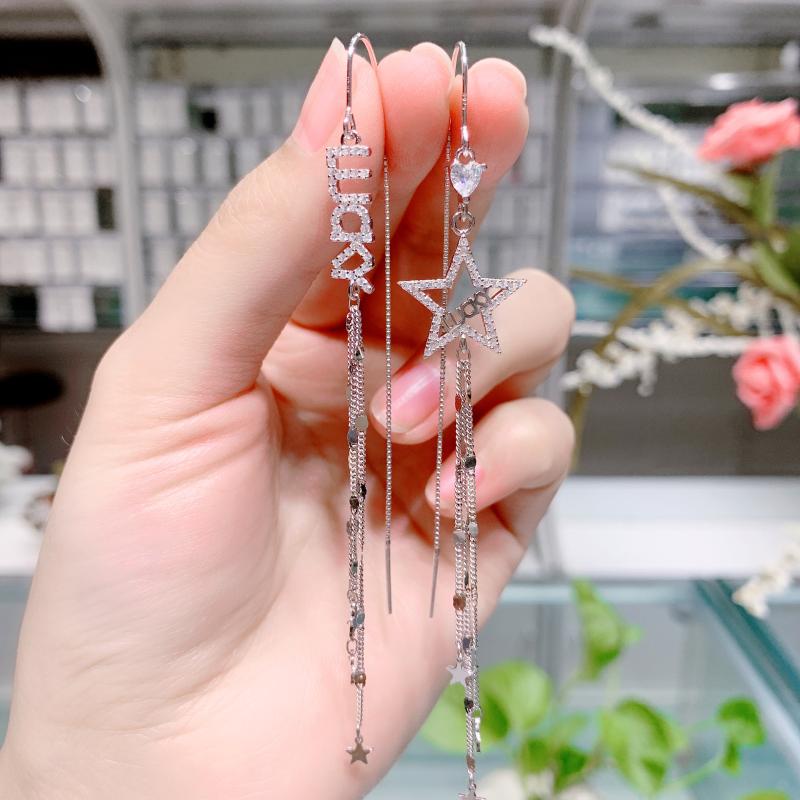 

Dangle & Chandelier 1Pair Silver 925 Earrings For Women 2021 Trend Sterling Star LUCKY Piercing Ear Cuffs Long Hanging
