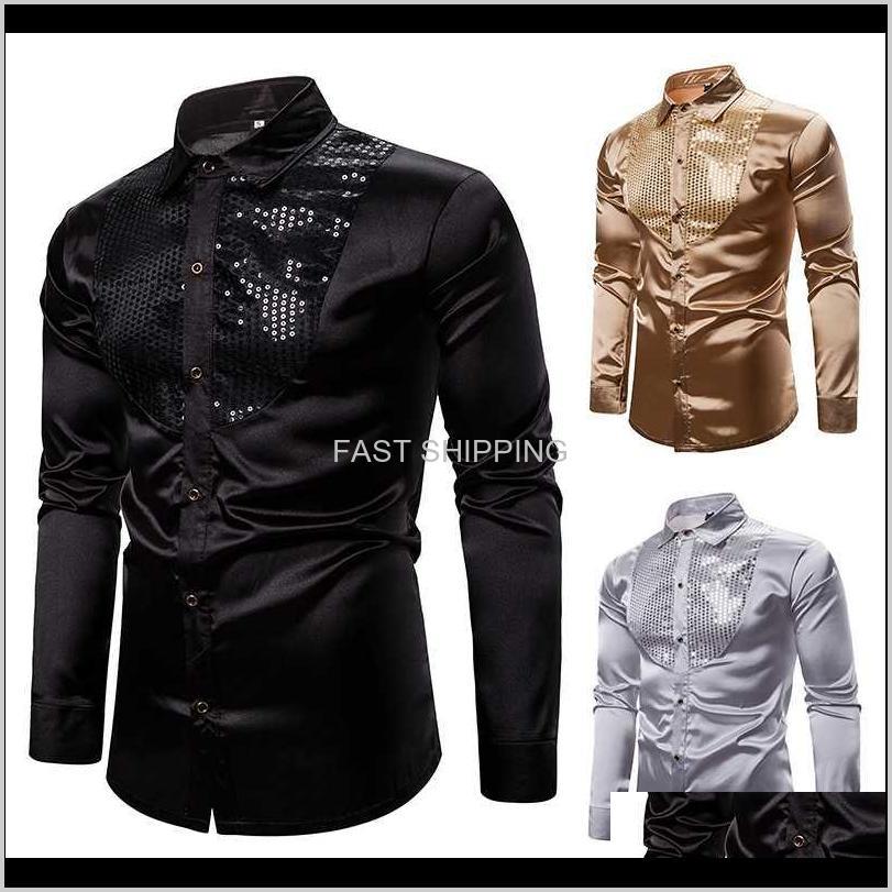 

Apparel Clothing Mens Shirts Gold Sequin Black Silk Dress Long Sleeve Shiny Disco Casual Male Nightclub Party Prom Hip Hop Hlctp, Black shirts