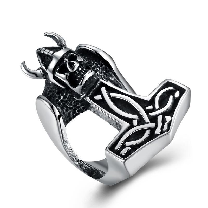 

Cluster Rings Viking Norse Berserker Warrior Bull Crash Helmet Skull Biker Ring With The Rune For Women Men R00056