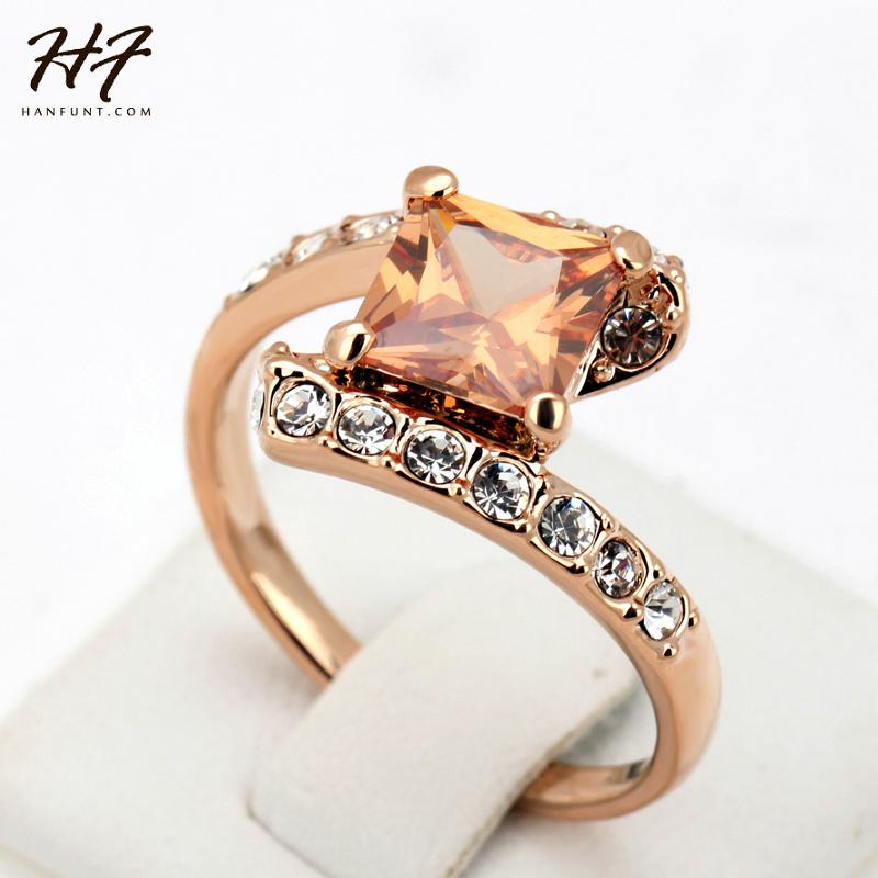 

Cluster Rings Top Quality Square Rose Gold Color Fashion Ring Austrian Crystals Full Sizes Wholesale R353 R354, Golden;silver