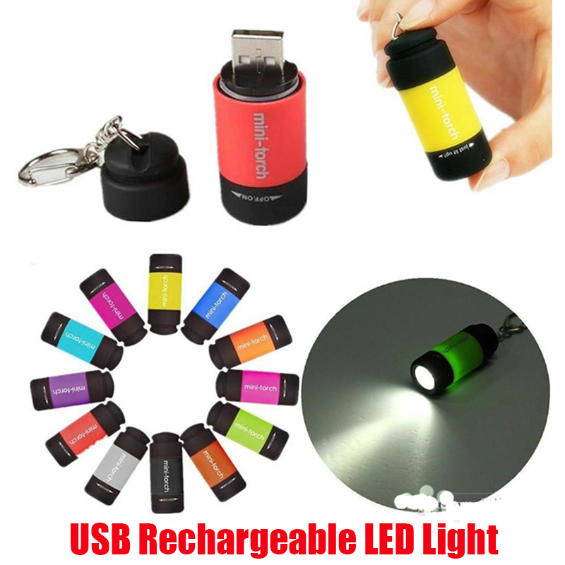 

Waterproof USB Rechargeable LED Light Keychain Flashlight Key Chain Ring Lamp Beads Pocket Portable Mini Torch Built-In Lithium Battery
