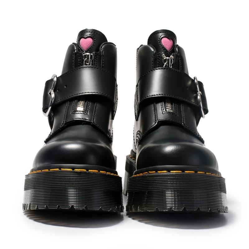 

Boots Peach Heart Women's Buckle Short Girls' Leather Fashion Zipper Love Button Muffin Thick Soled, Black