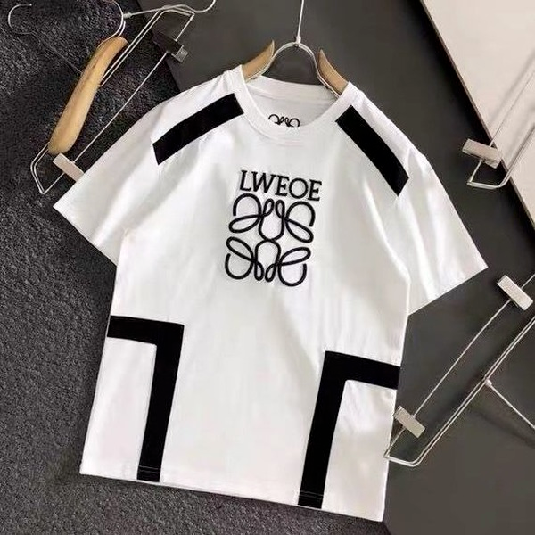

Men's and women's summer black color matching embroidery round neck slim short-sleeved t-shirts loewe, White;black