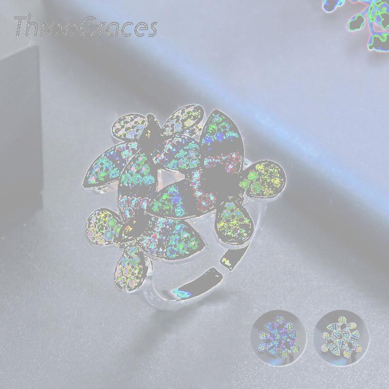 

Cluster Rings ThreeGraces Romantic CZ Colorful Costume Jewelry Gold Butterfly Flower Resizable Ring For Women Anniversary Gift J0105, Golden;silver