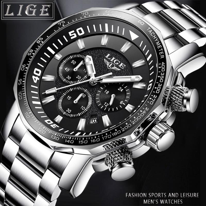 

Wristwatches Reloj Hombre Men Watch LIGE 2021 Top Fashion Quartz Clock Men's Business Waterproof Big Dial Military Sport Watche, Slivery;brown
