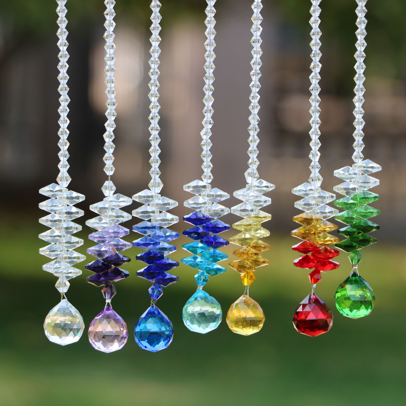 

7PCS Hanging Chakra Crystal Faceted 20mm Ball Suncatcher Pendant Chandelier Prism Parts Rainbow Maker Home Wedding Decoration