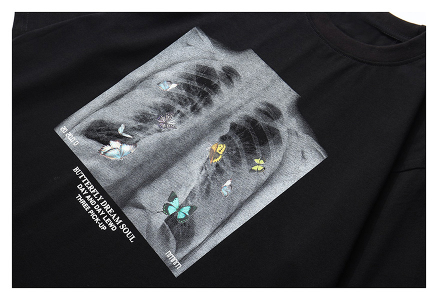 

Summer Men's Butterfly Picture Retro Printing T-shirt Harajuku High male fashion shirt Black White Top TX38038, White;black