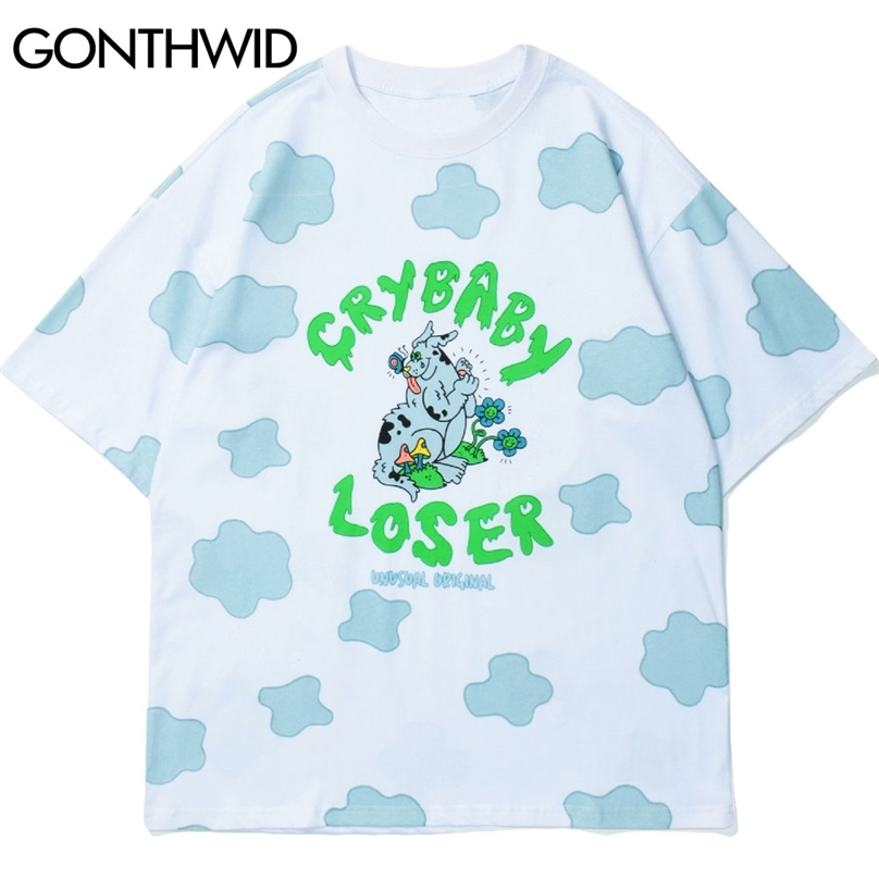 

Tshirts Streetwear Hip Hop Crybaby Loser Clouds Print Short Sleeve T-Shirts Fashion Harajuku Casual Cotton Tees Tops 210602, White