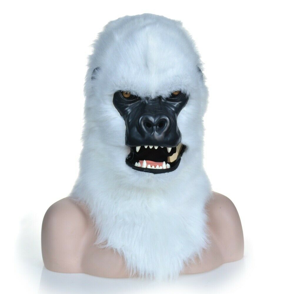 Mascot CostumesWhite orangutan Head Mascot Costume Can Move Mouth Head Suit Halloween-image-747360016