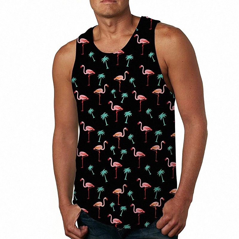 Débardeur Hommes Débardeur Veste Dershirt 3D Print Flamingo Col Col Vacances Daily Holiday 3D Imprimé sans manches Tops Casual Plage Noir / été 4