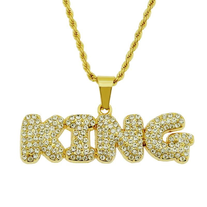 

Chains Fashion Hip-hop Men's Diamond Inlaid Letter King Pendant Necklace Vintage Crystal Chain Women Punk Jewelry Party S2