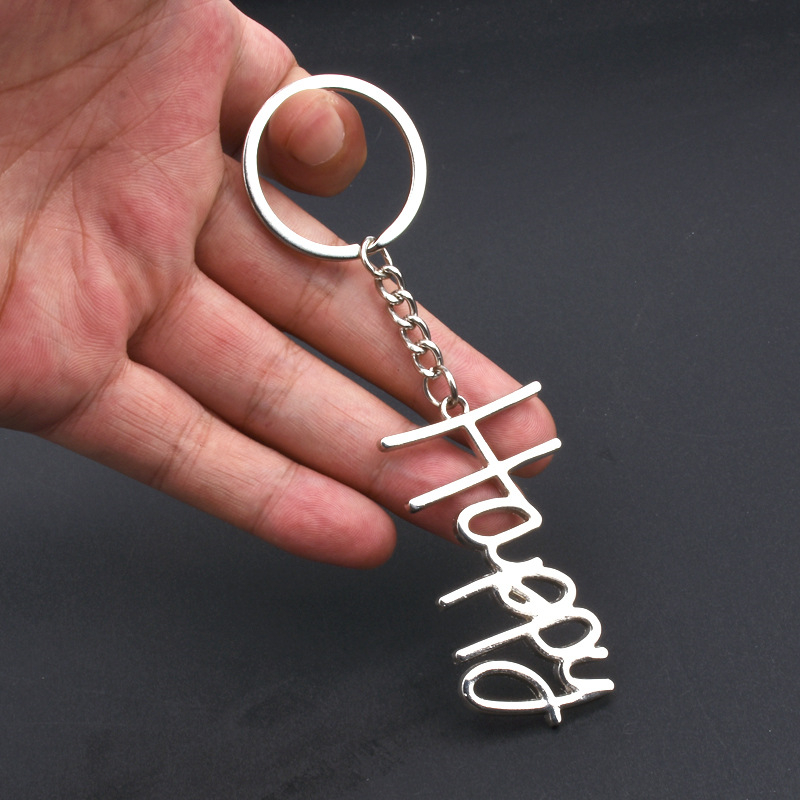 

10Pieces/Lot Fashion Smooth Metal Hollow Letter Happy keychain Exquisite Pendant Decorative Ornament Keyring English Word Car Trinket Gift