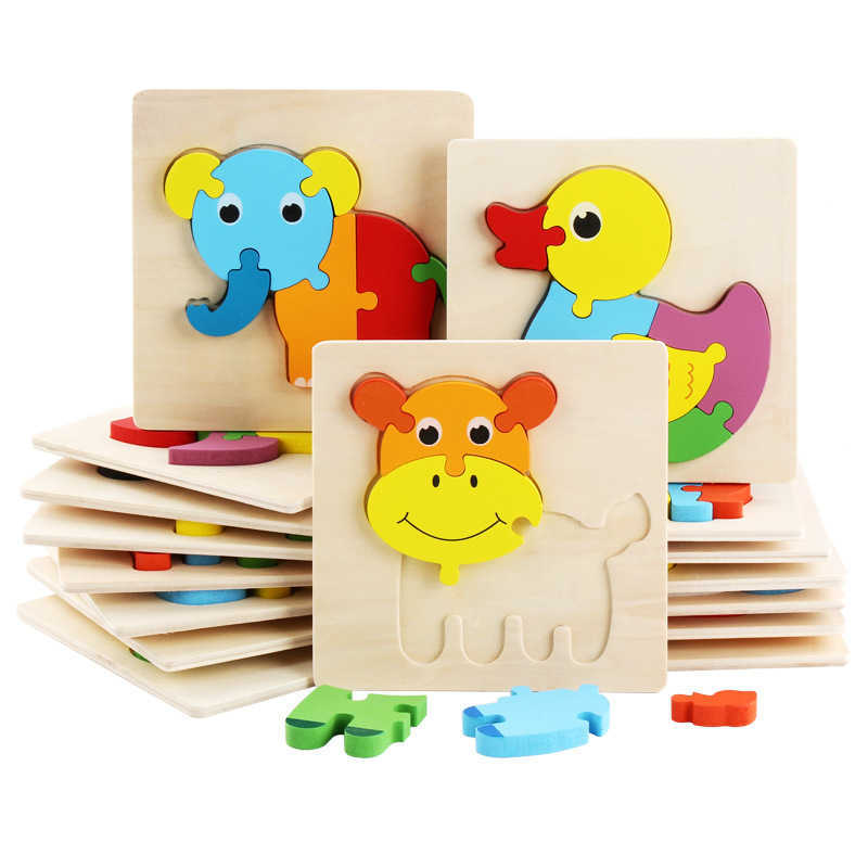 

Baby 3D Puzzles Jigsaw Wooden Toys For Children Cartoon Animal Traffic Puzzles Intelligence Kids Early Educational Training Toy Hot