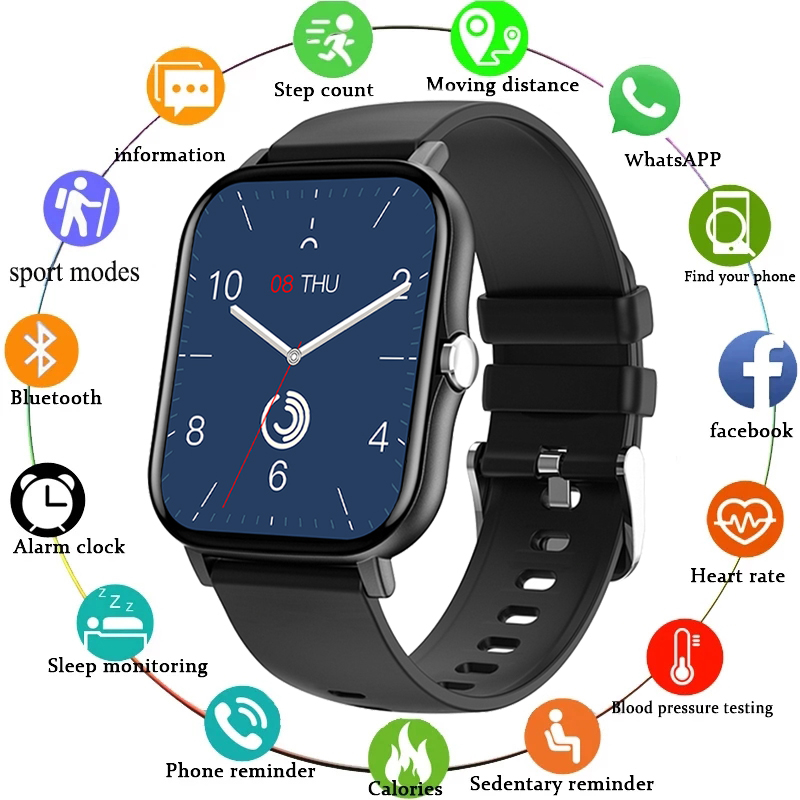 

LIGE 2021 New Smart watch Men and Women Full-touch Multi-Sports mode Smart watch Female Heart Rate Monitor For iOS Android +Boxg, Black