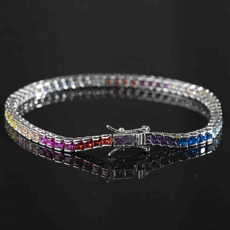 

Bt Sell 18K White Gold Plated Fashion Jewelry 925 Sterling Sier Rainbow 3A Cz Stone Diamond Tennis Chain Bracelets For Women