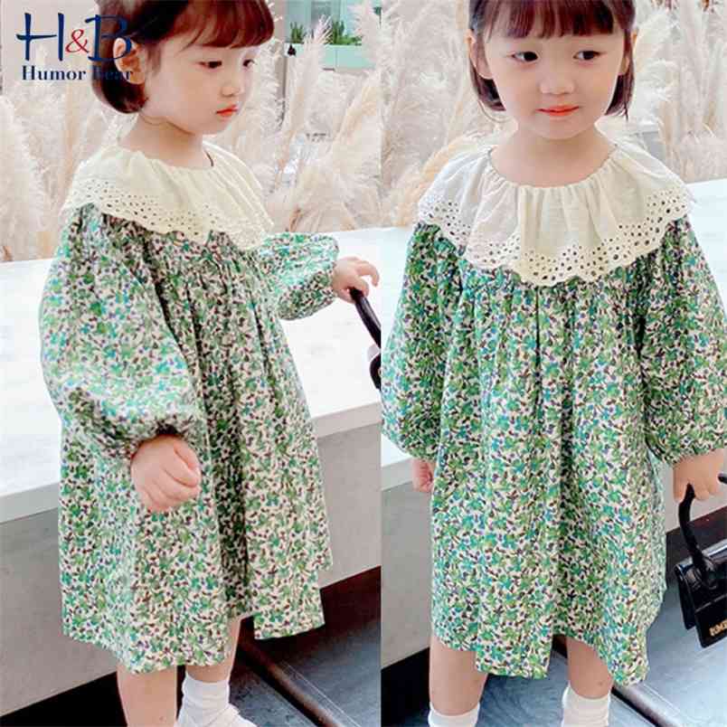 

Girls Dress Spring Long Sleeve Floarl Printed Lace Patchwork Pricess Party Toddler Kids Clothes 210611, Bd869 green