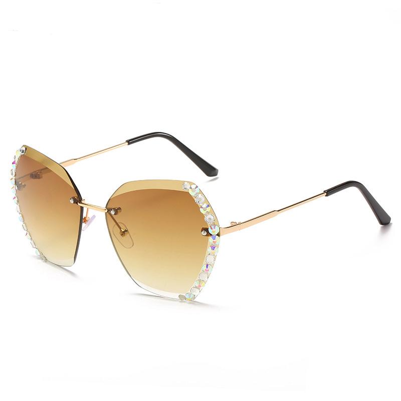 

Female Trendy Trimming Rimless Sunglasses Women Rhinestone Polygon Sun Glasses Ladies Gradient Ocean Lens Eyeglasses
