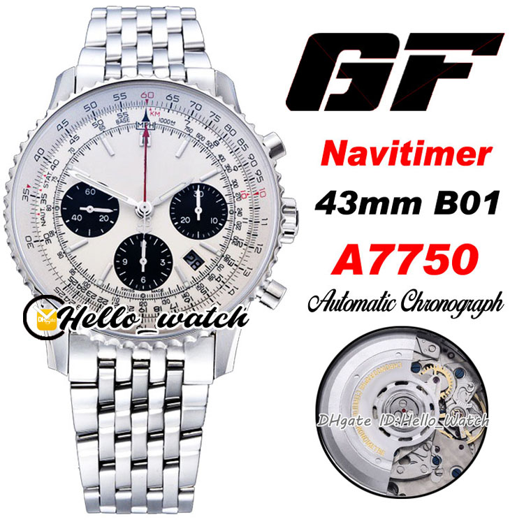 

GF B01 43mm AB0121211G1A1 A7750 ETA Automatic Chronograph Mens Watch White Dial Black Subdial AB0121211 Stainless Steel Bracelet Watches HWBE Hello_Watch, Waterproof service