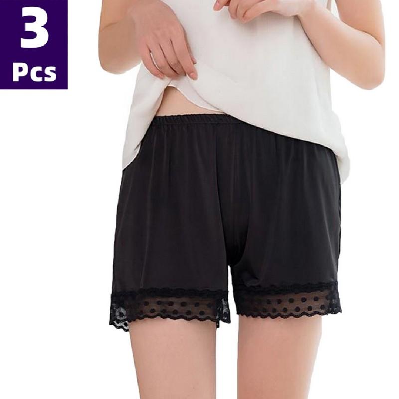 

Yoga Outfit 3PCS/Set Women Panties Under Skirt Summer Safety Short Pants Seamless Underpants Solid Color Lace Boxer Shorts Underwear, 3 black color