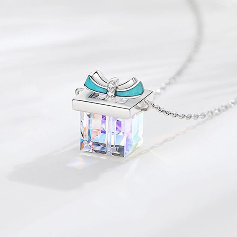 

Chains ModaOne Bling Crystal Sugar Cube Silver Color Clavicle Chain Necklace For Women Girls Luxury Simple Fashion Sweater Jewelry