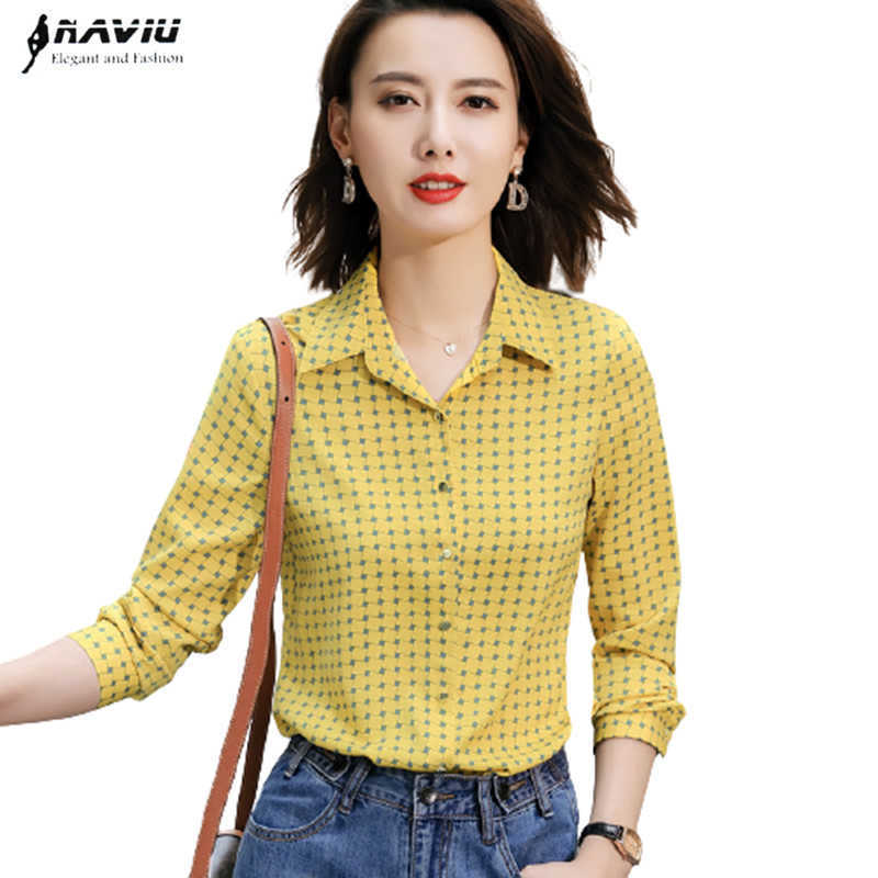 

Plaid Shirt Women Retro Spring Fashion Formal Long Sleeve Chiffon Blouses Office Ladies Work Tops 210604, Apricot
