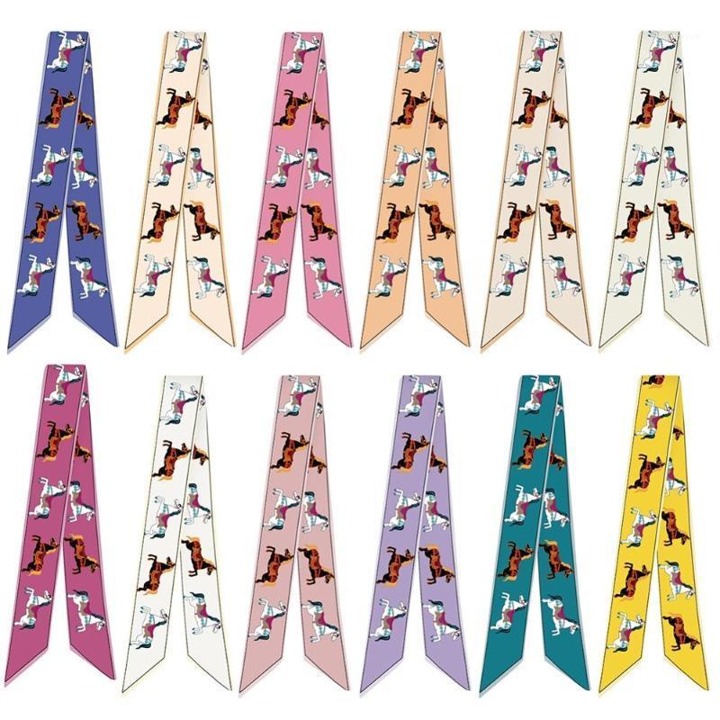 

Scarves Women Fashion Striped Horse Pattern Printing Variety Bag Handle Tie Wrap Silk Scarf Small 5*95cm, Blue;gray