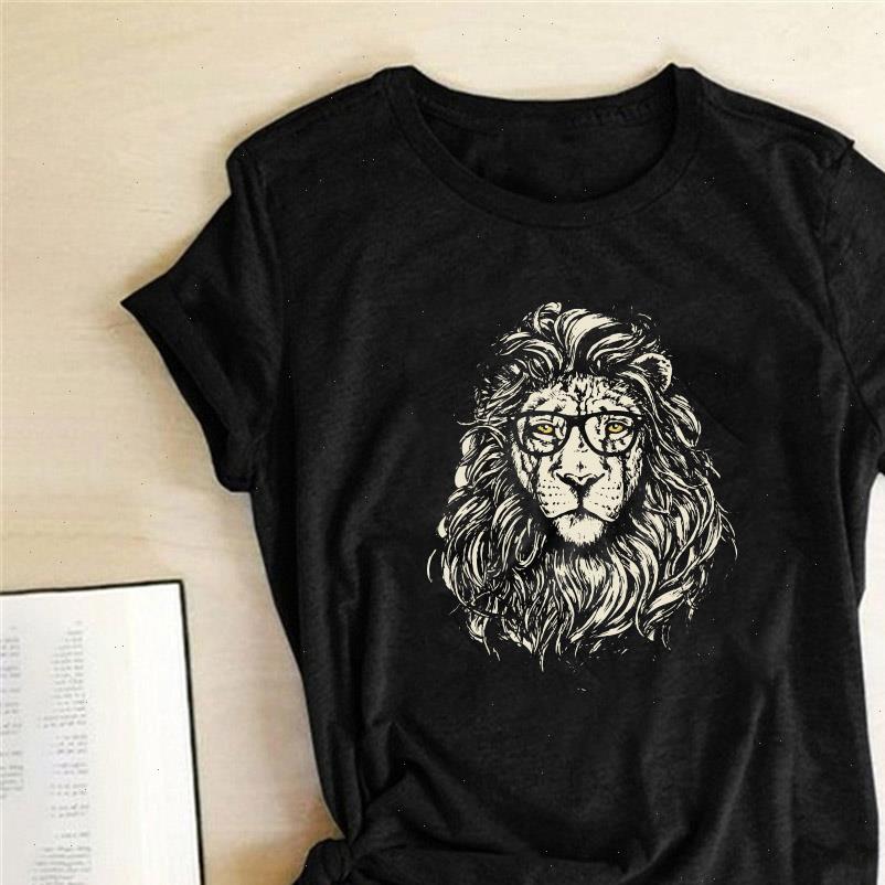 

lion women t shirt face printed funny cotton summer casual harajuku aesthetics tees round neck woman clothes, White