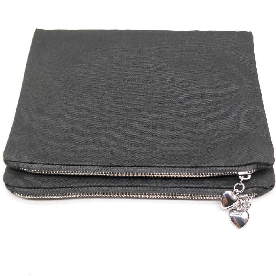 

10pcs cotton cosmetic bag with silver zip black lining plain canvas makeup for DIY print stock available factory